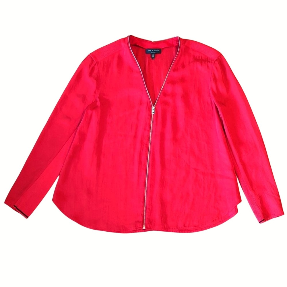 Rag & Bone Shirt XS Red Zip Top Long Sleeve Blouse Designer Career Work Wear